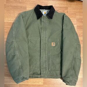 Carhartt Olive Work Jacket with Black Corduroy Collar